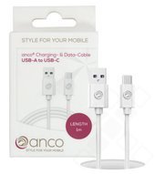 anco USB-A auf USB-C Lade- und Datenkabel 5A 40W 1m - white 4051805929405 AN-151DC