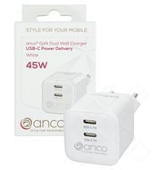 anco Dual Wall Charger USB-C Power Delivery 45W - white 4051805950287 AN-273TA